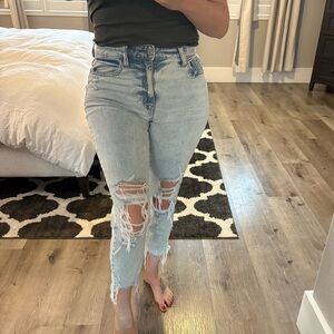 Light Blue Distressed Cropped Jeans